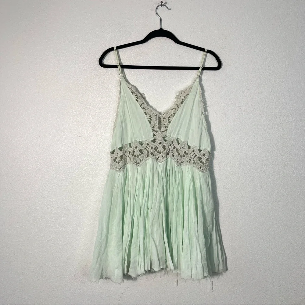 Free People Ilektra Mini Slip Babydoll Dress Large in Mint Green Boho Fairy